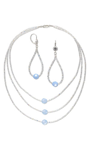 Jewelry Design - Triple-Strand Necklace and Earring Set with Swarovski ...